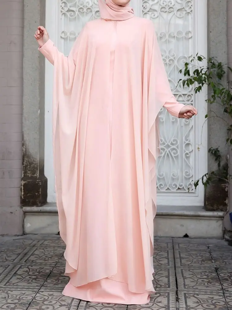 ZANZEA-Abaya Chiffon para Mulheres, Hijab Manga Longa, Vestidos Eid Mubarek Muçulmanos, Roupas Islâmicas, Roupas de Moda