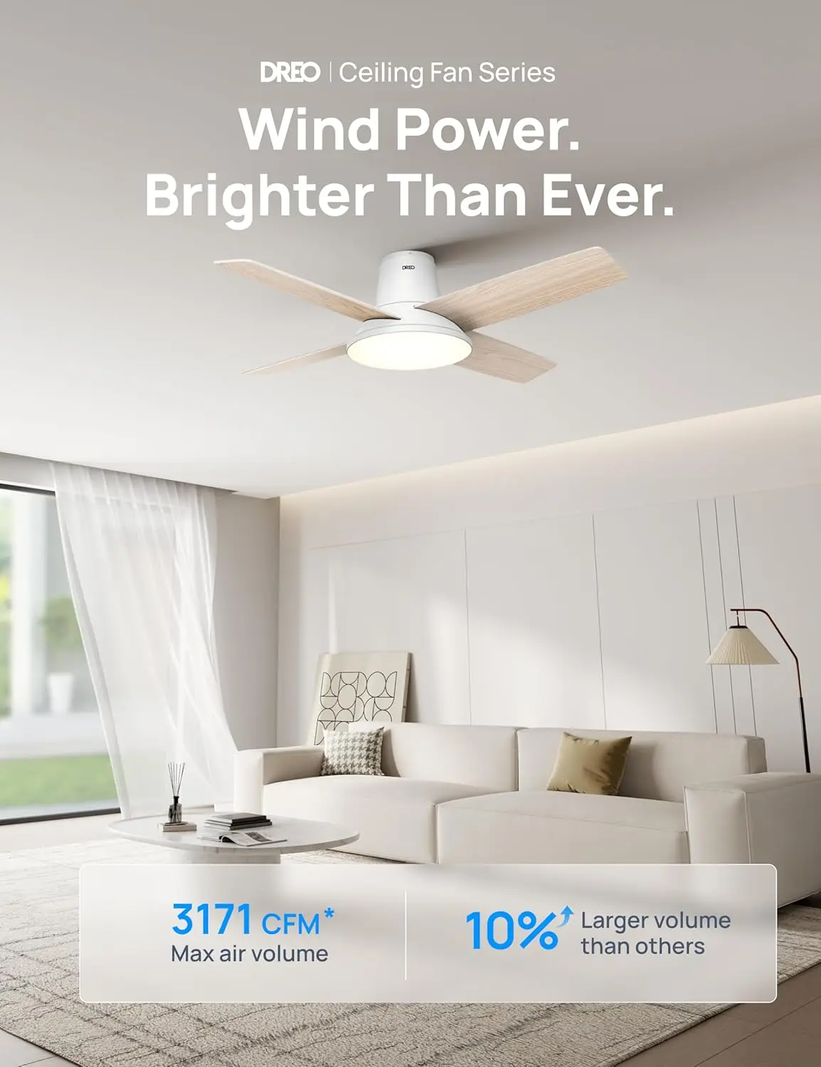 Dreo Smart Ceiling Fans with Lights and Remote, 12 Speeds & 3 Fan Modes, Quiet DC Motor, Easy to Install, Dimmable LED Ceiling