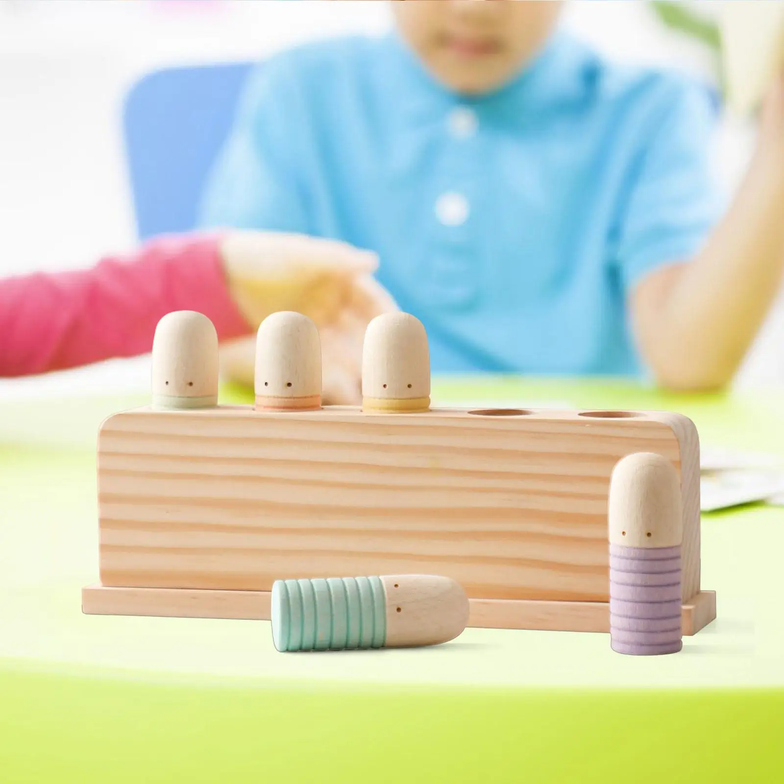 5 Wood People Figures Cylinder Blocks Preschool Learning for Children Kids