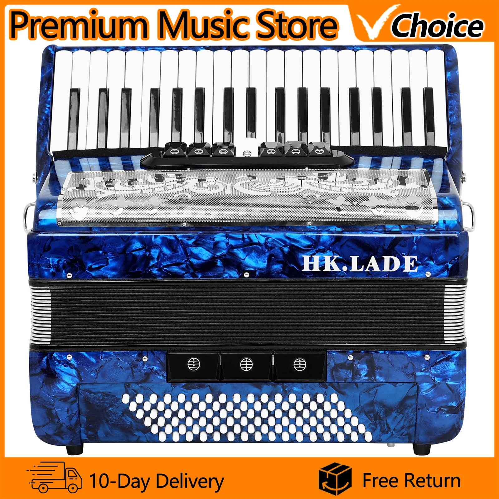 HK·LADE AH-180 Accordion 37 Key 96 Bass Accordion Keyboard Voice Changing Accordion Sheepskin Bellows Accordion with Storage