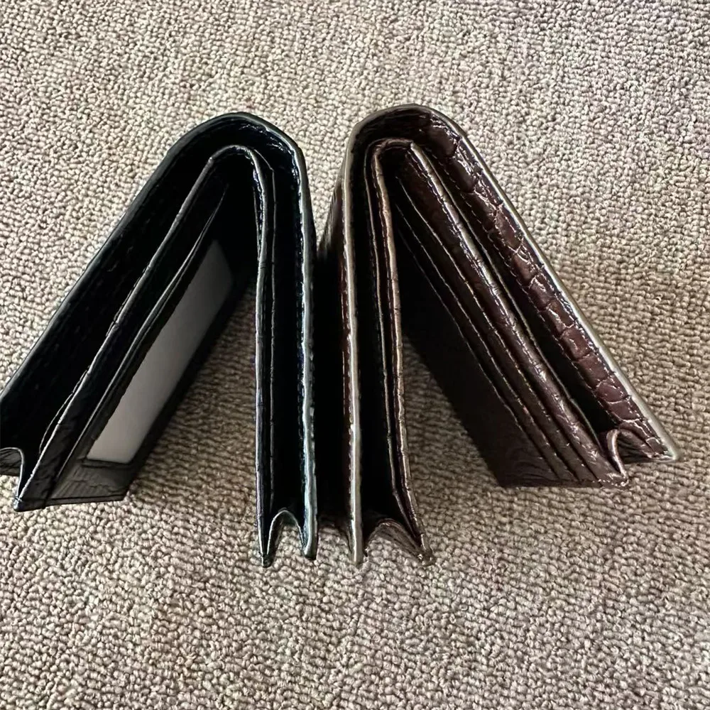 Crocodile Skin Belly Leather Double-Sided Wallet for Men, Genuine Leather Short Business Multifunctional Card Holder, Horizontal