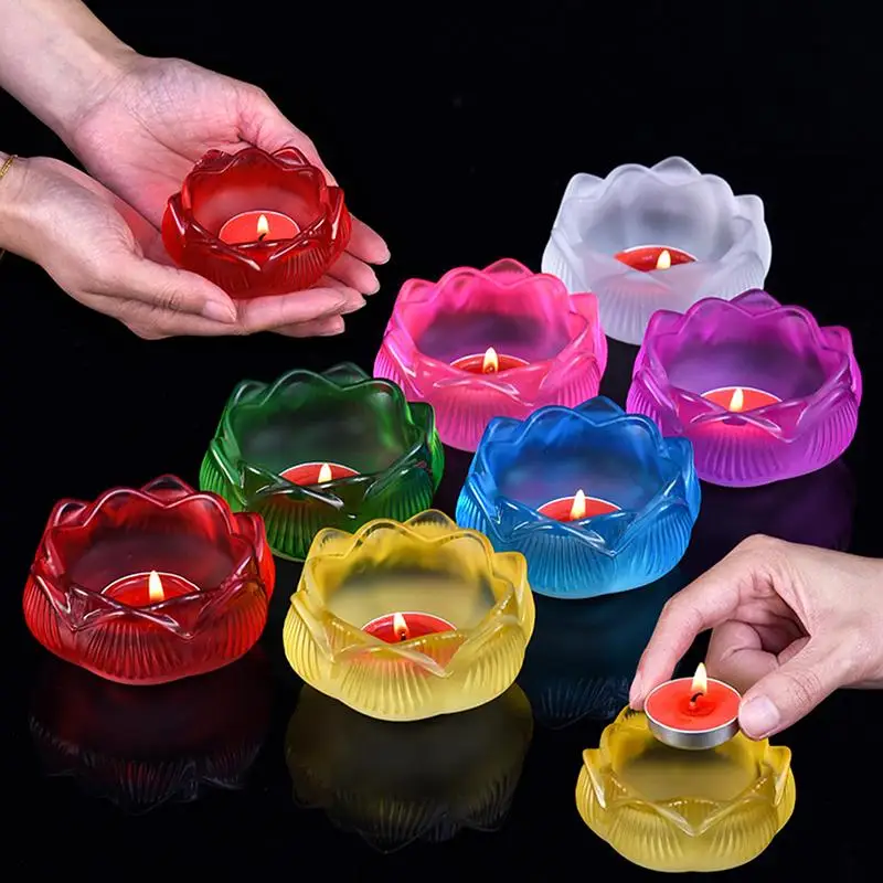 Glass Lotus Candle Holder Windproof Heat Resistant Suitable For Use As A Fragrance Cup Butter Lamp Holder For Ornaments