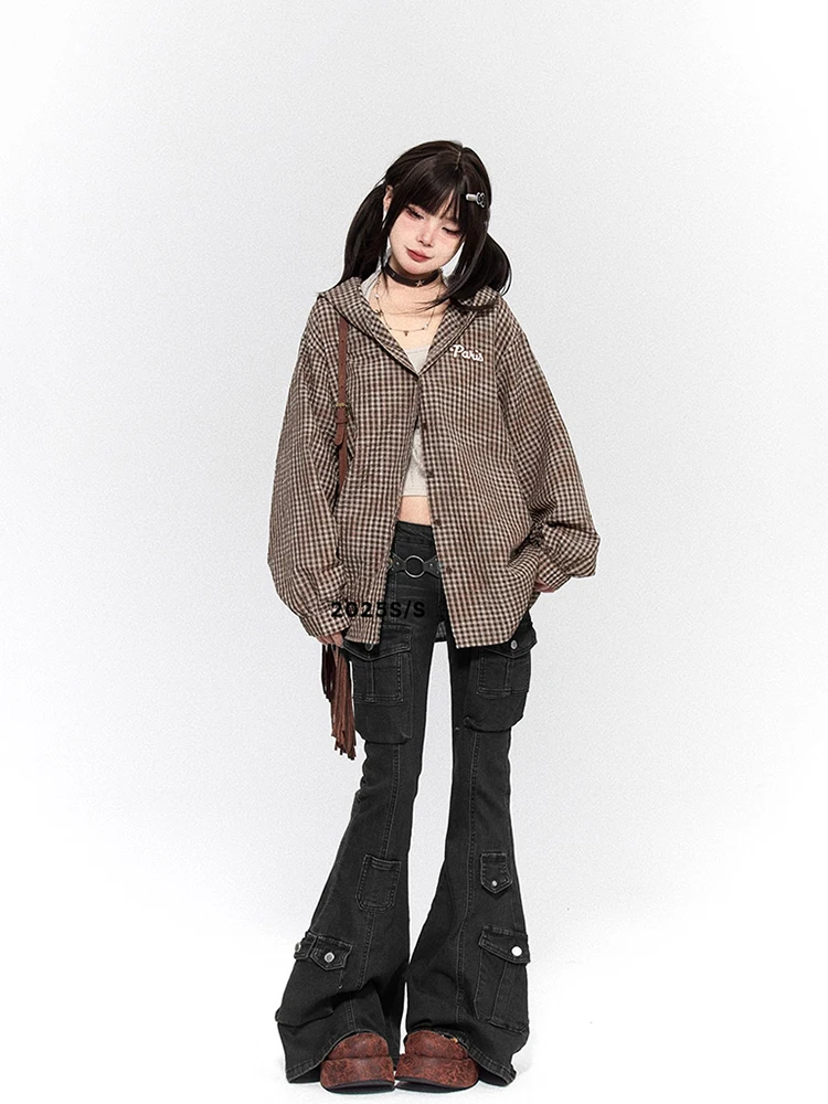 REDDACHiC Women Distressed Black Flare Jeans Low Waist Cargo Pockets Whiskers Tight Bootcut Pants Y2k Grunge Gyaru Everyday Wear