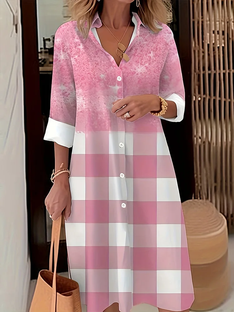 

Summer Loose Comfortable Print Dress Urban Fashion Ladies Long Sleeve Shirt Dress Everyday Casual Party Ladies Elegant Dress