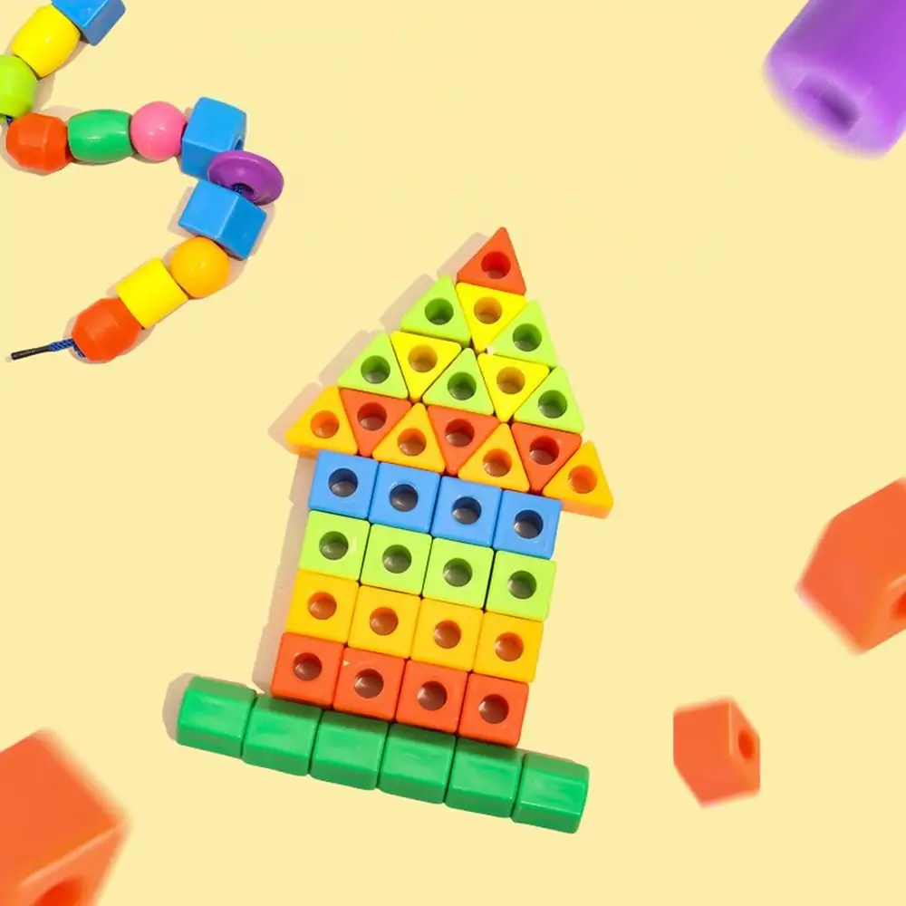 48/100/160PCS Multicolor Montessori Threading Beads Toy Geometry Shape Bracelet Toy Stringing Beads Toy Plastic Building Blocks