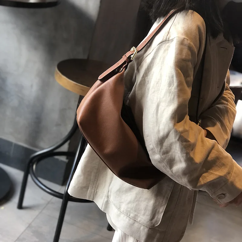 

Genuine Leather Single-Sling Bag for Ladies Soft Cowhide Tote Female 2022 New Simple Graceful One-Shoulder Crossboby Bag Casual