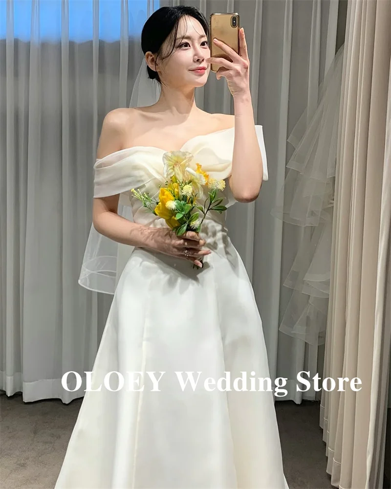 

OLOEY Elegant Off shoulder Wedding Dresses Korea Photo shoot Silk Organza Floor Length Bridal Gowns Corset Back Customized