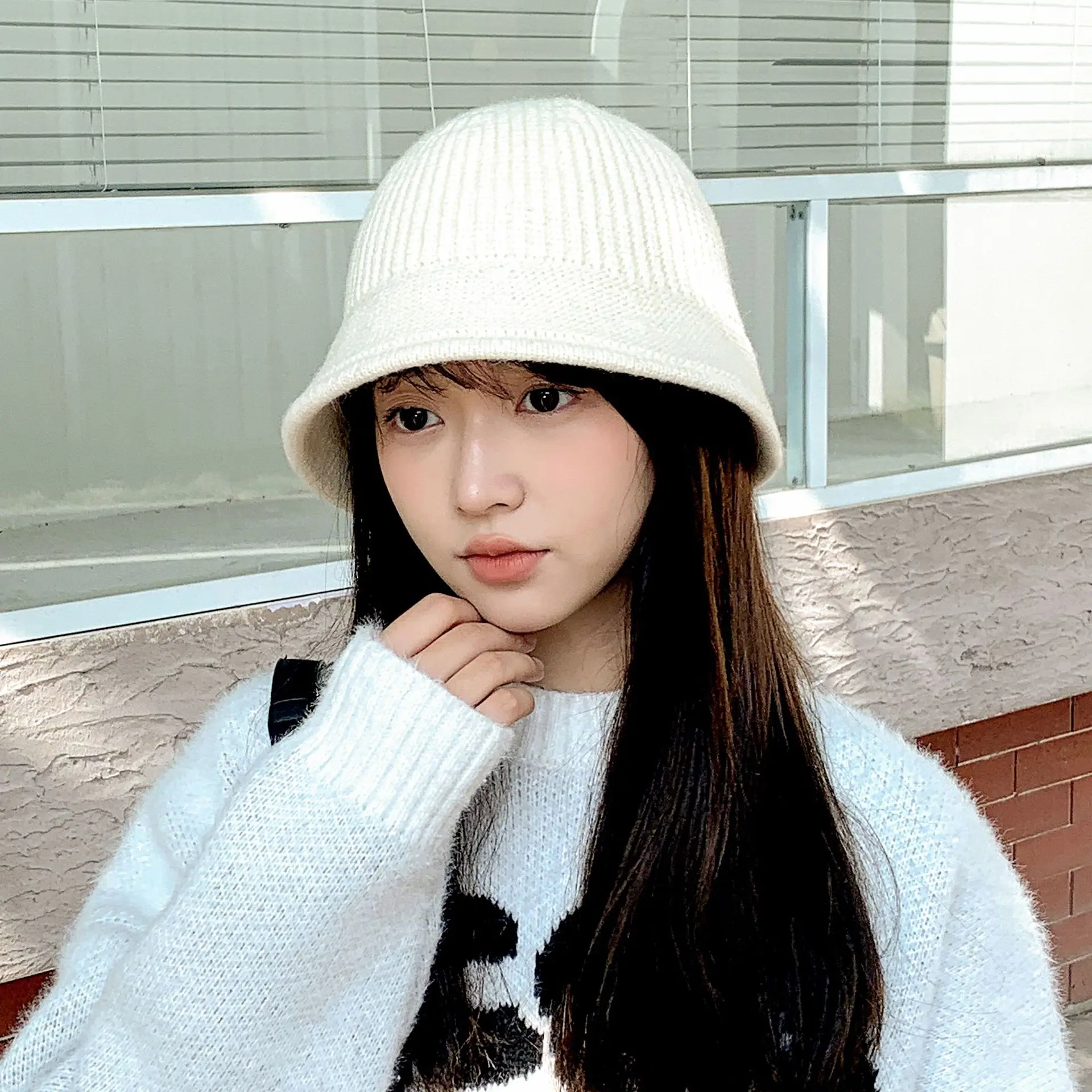 

Girls Casual Beanie Bucket Hat Women's Warm Fashion Foldable Travel Ocean Basin Hat Hollow Sun Cap Color Matching Woven