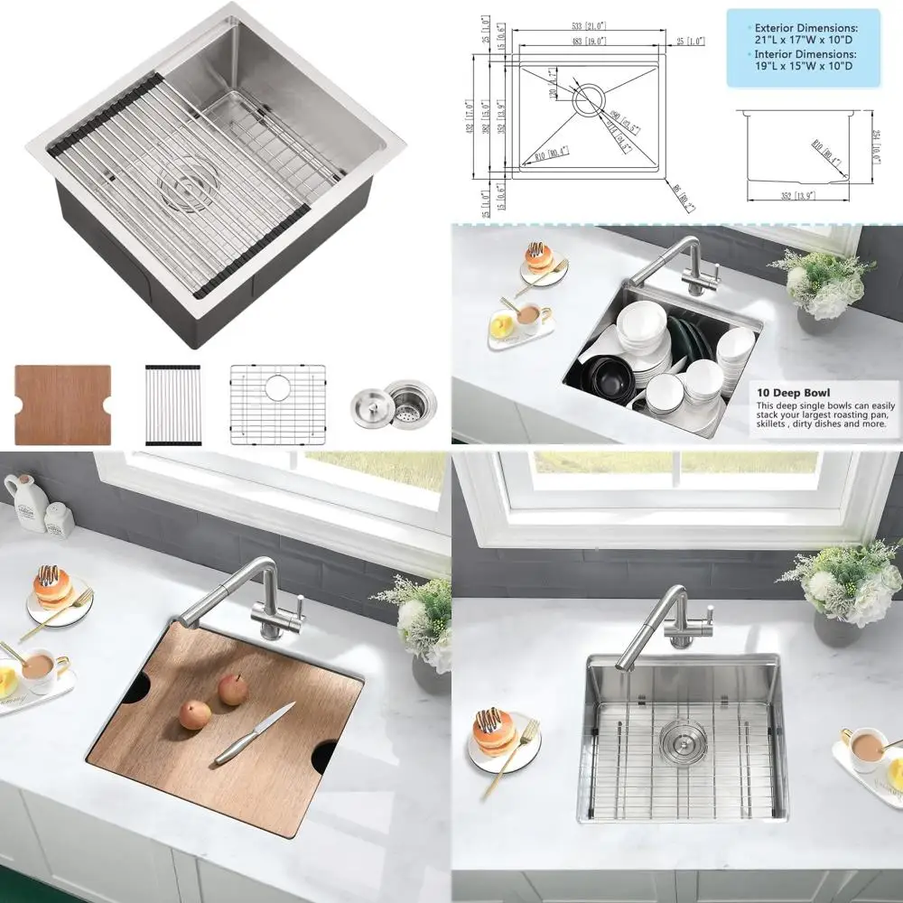 

Undermount Single Bowl Kitchen Sink 21x17 Inch Stainless Steel Bar Prep Workstation Sink for Wet Bar Counter