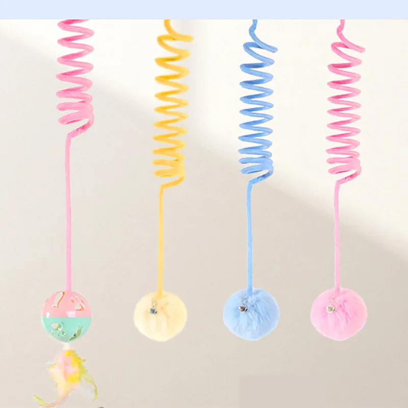 Interactive Cat Toy Funny Cat Stick Plush Spring Ball Self-Hey Hanging Door Kitten Toy Teaser Cat Wand With Bell Pet Accessories