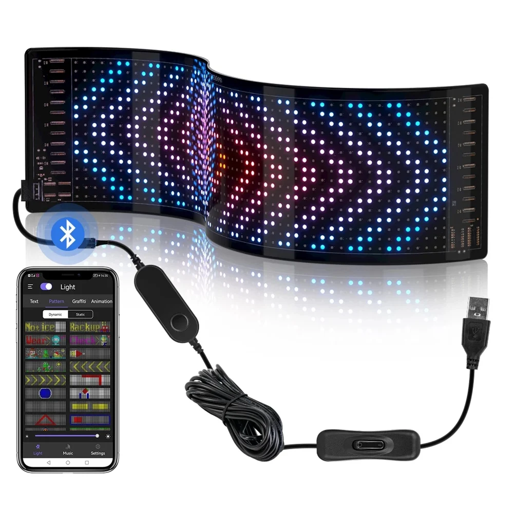 

LED Matrix Pixel Panel Bluetooth APP USB 5V Flexible Addressable RGB Pattern Graffiti Scrolling Text Animation Display S