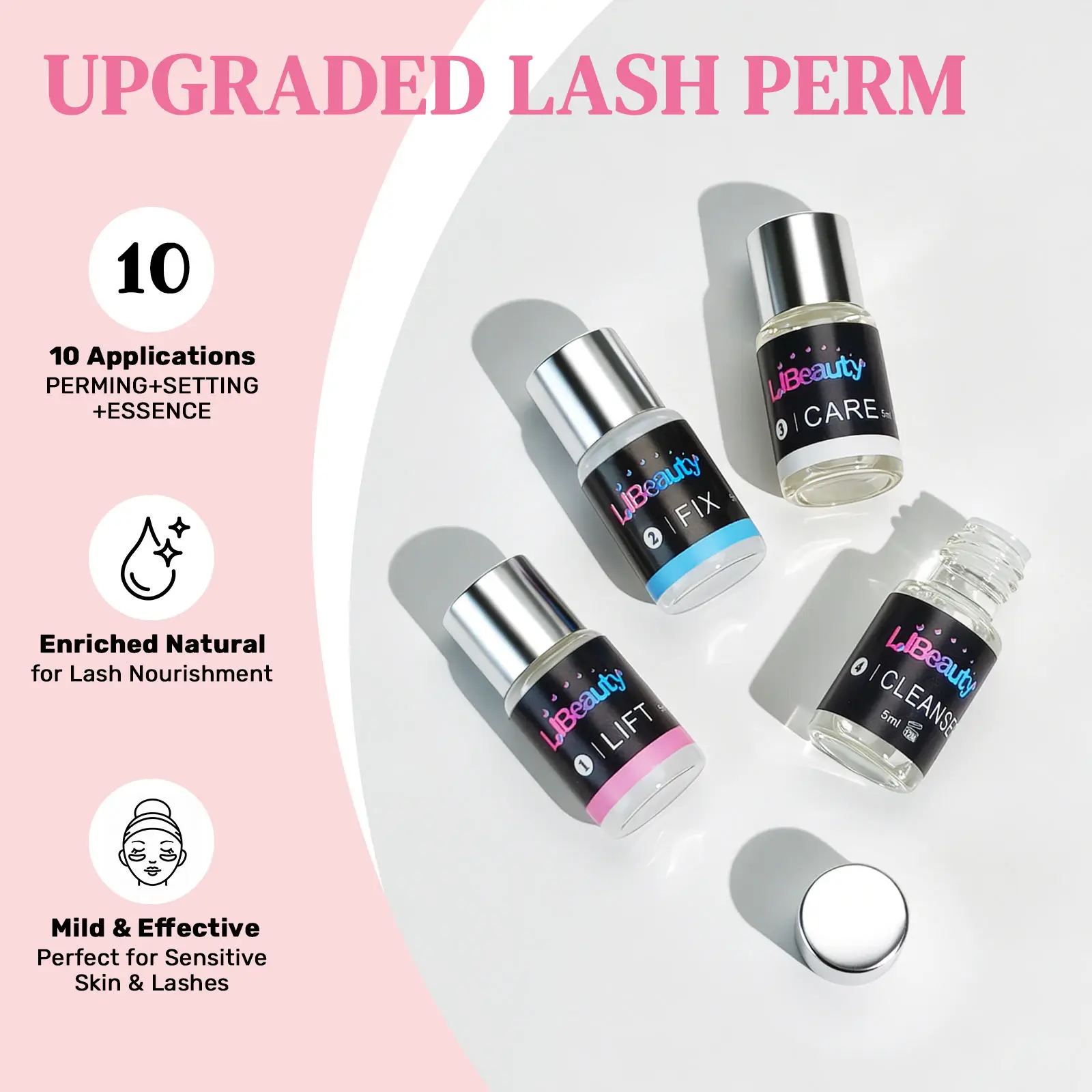 Libeauty Semi-Permanent Lash Lift Kit All-in-One Eyelash Perm Kit Lash Curling Nourishing Safe & Easy to Clean Professional Use