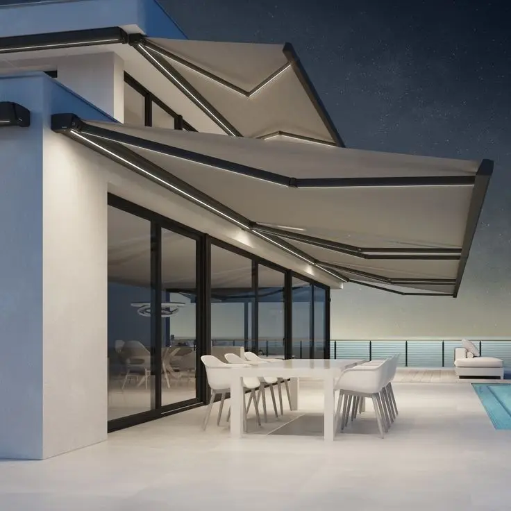 

Modern Outdoor Aluminum Sun Canopy Patio Awning Electric Motorized Retractable Full Cassette Awnings Automatic with LED Light