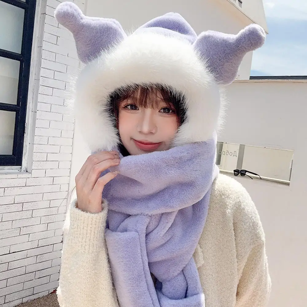 Cartoon Sanrioed Kuromi Plush Hat Scarf Gloves Anime Kawaii Winter Thicken Keep Warm Soft Cute Sweet Girl Student Festival Gift