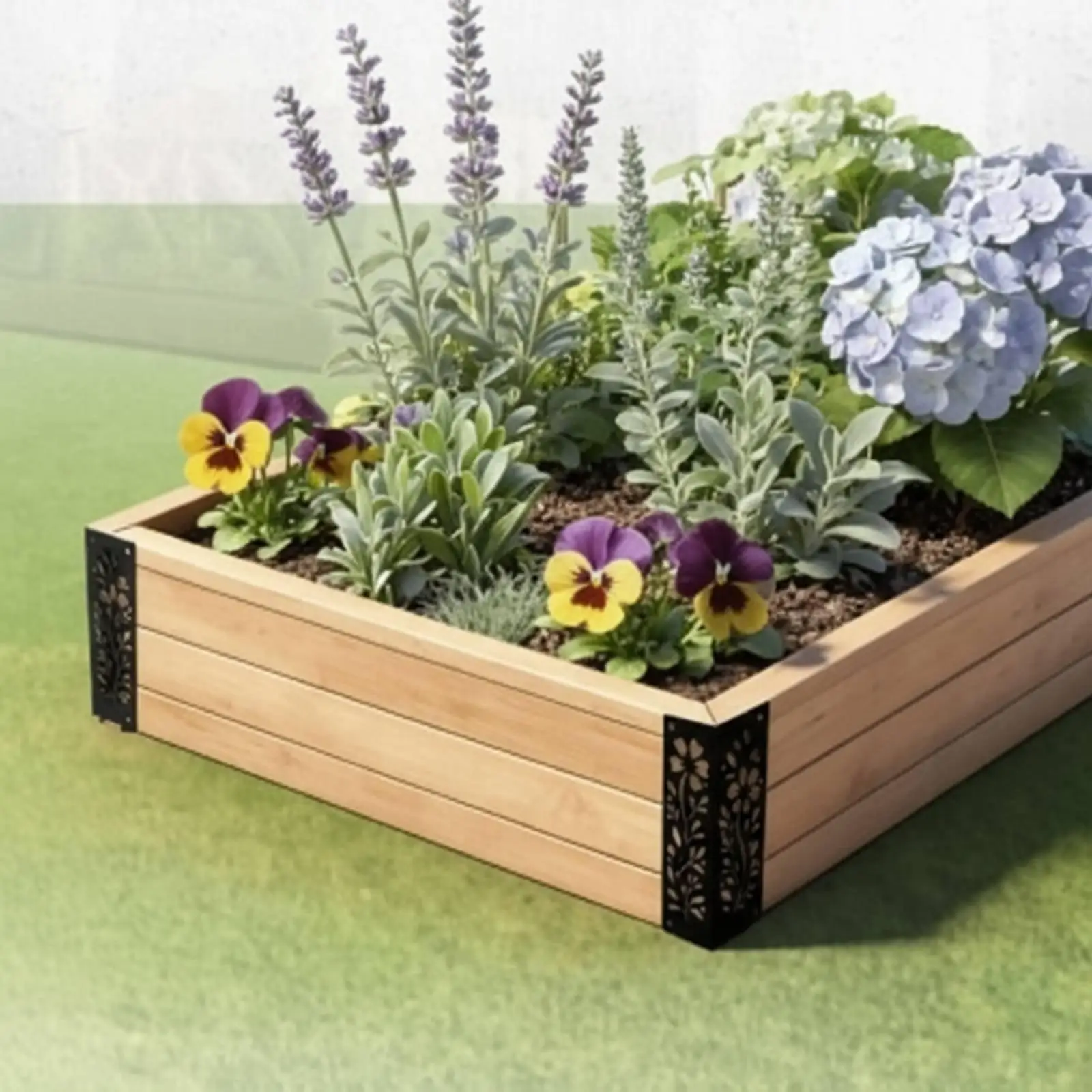 Raised Garden Bed Bracket for Wooden Planter Corner Support with Floral Decor Rust Resistant Iron Outdoor Rectangular Flowerpot