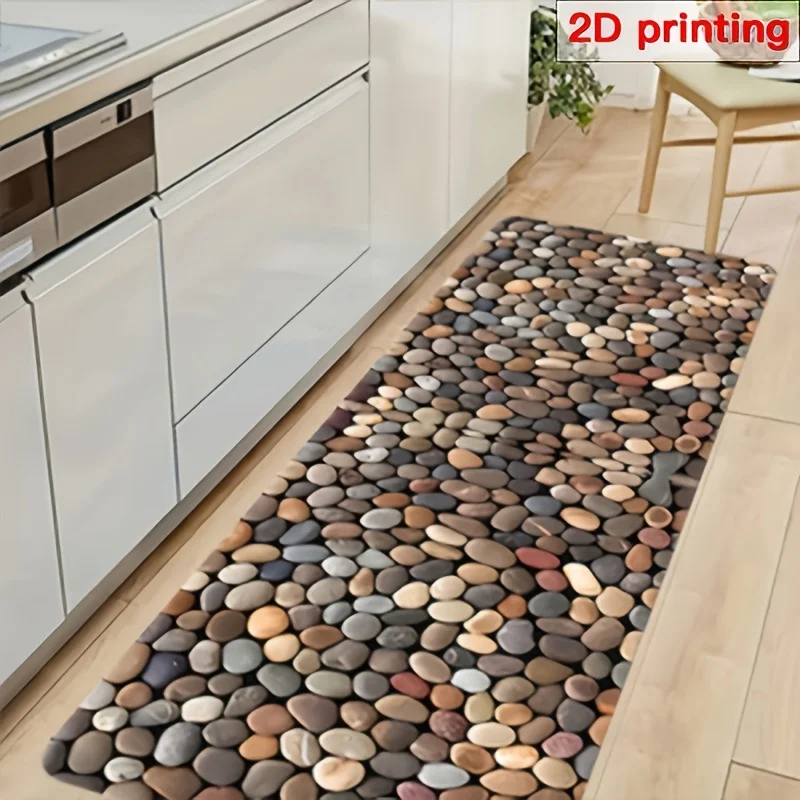 3D-Kieselstein-Illusions-Kieselstein-Küchenmatte aus Diatomeenerde, rutschfeste Gummirückseite, schnelltrocknend, Dekomatte für Badezimmer, Flur, Waschraum