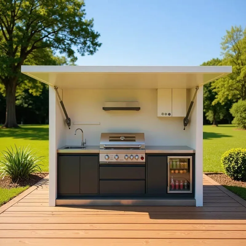 Factory-Customized Outdoor Mobile Kitchen Stainless Steel Barbecue Grill Cabinet Combo Sink Modular Outdoor Integrated Kitchen