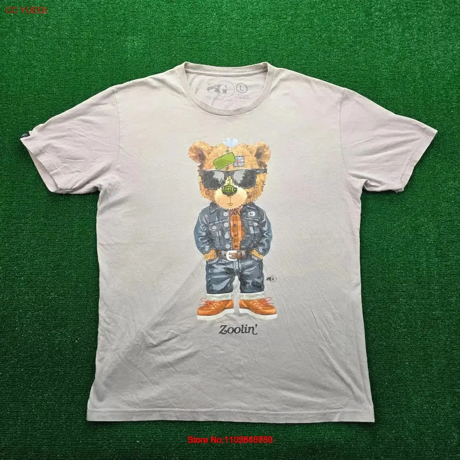 Sniper Gang T Shirt Mens Large Beige Zoolin Bear Swag Streetwear vintage Washed graphic Top For Everyday Wear Breathable