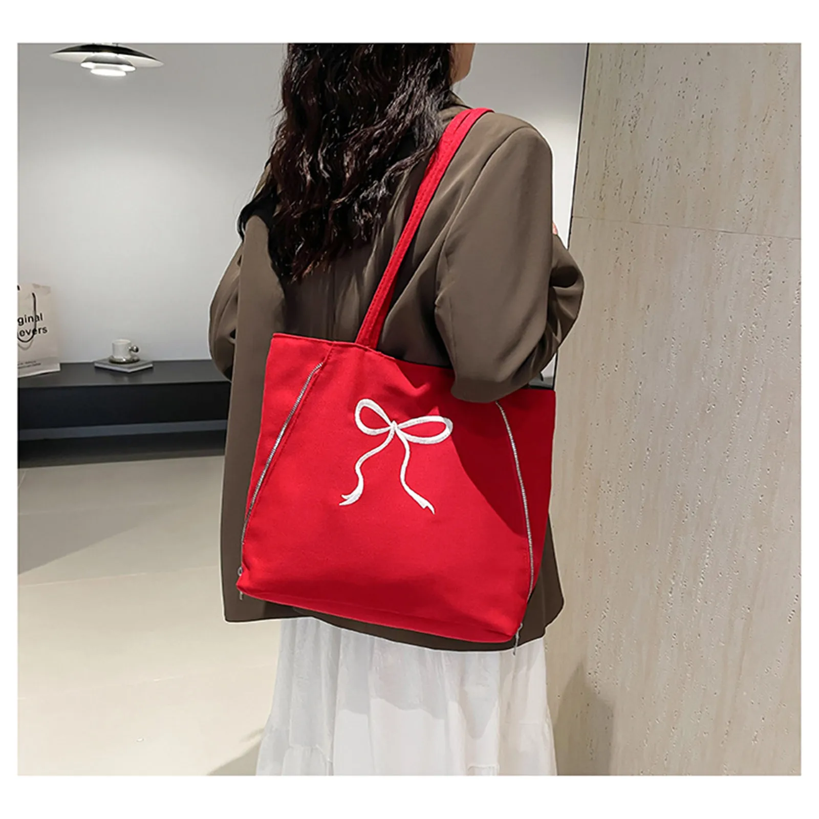 Women Bow Tote Bag Fashion Shoulder Bag Large Capacity Simple Shopping Bag Stylish Commuting Bag for Party Vacation