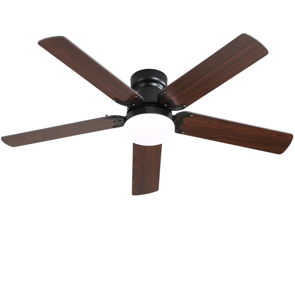 

42 Inch Modern Ceiling Fan With LED Light 5 Blades Remote Control Reversible DC Motor Black For Bedroom