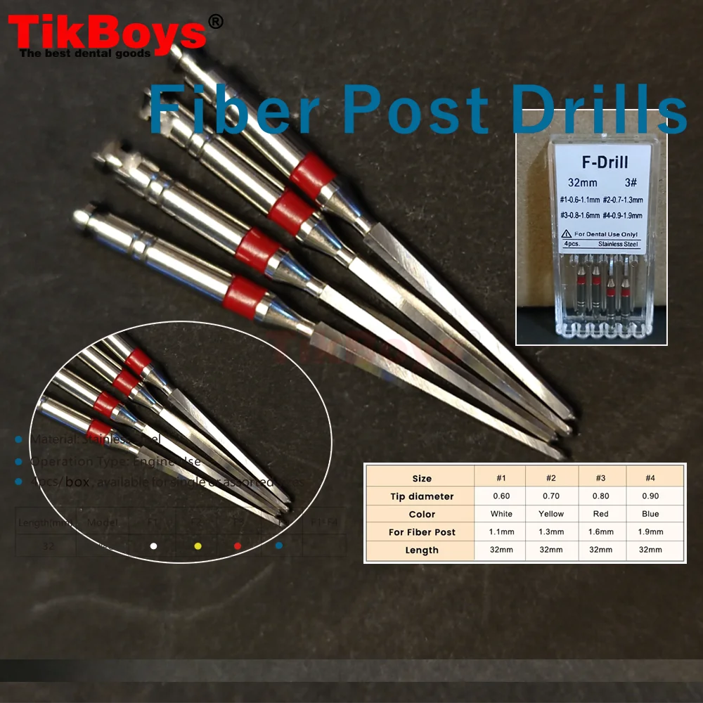 4 قطعة/صندوق F التدريبات ملفات قناة الجذر الفولاذ المقاوم للصدأ التدريبات ل الألياف الزجاجية آخر مخرطة الأسنان استخدام عبوة أداة طب الأسنان #5