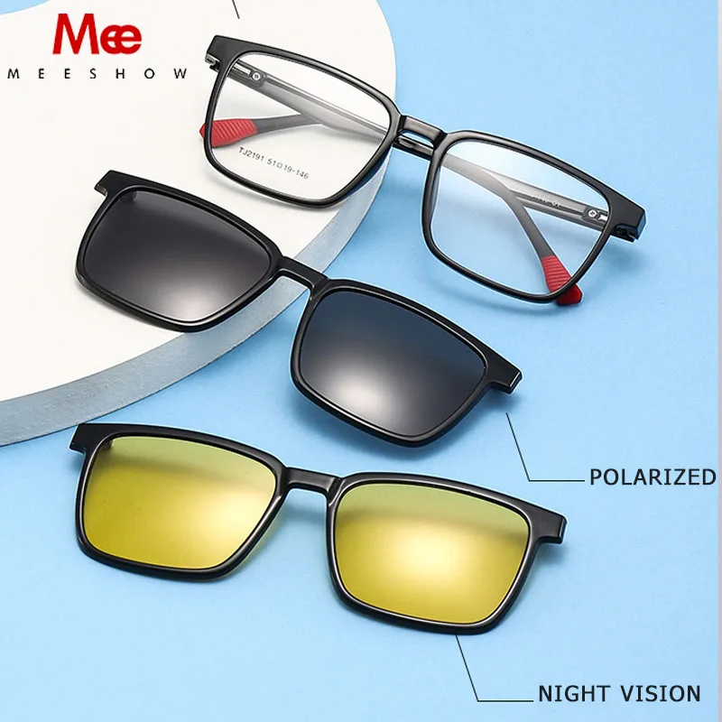 Flip-up Magnetic Clip-on Prescription Glasses Men Women TR90 Polarised Myopia Sunglasses Night Vision Reading Glasses Eyeglasses