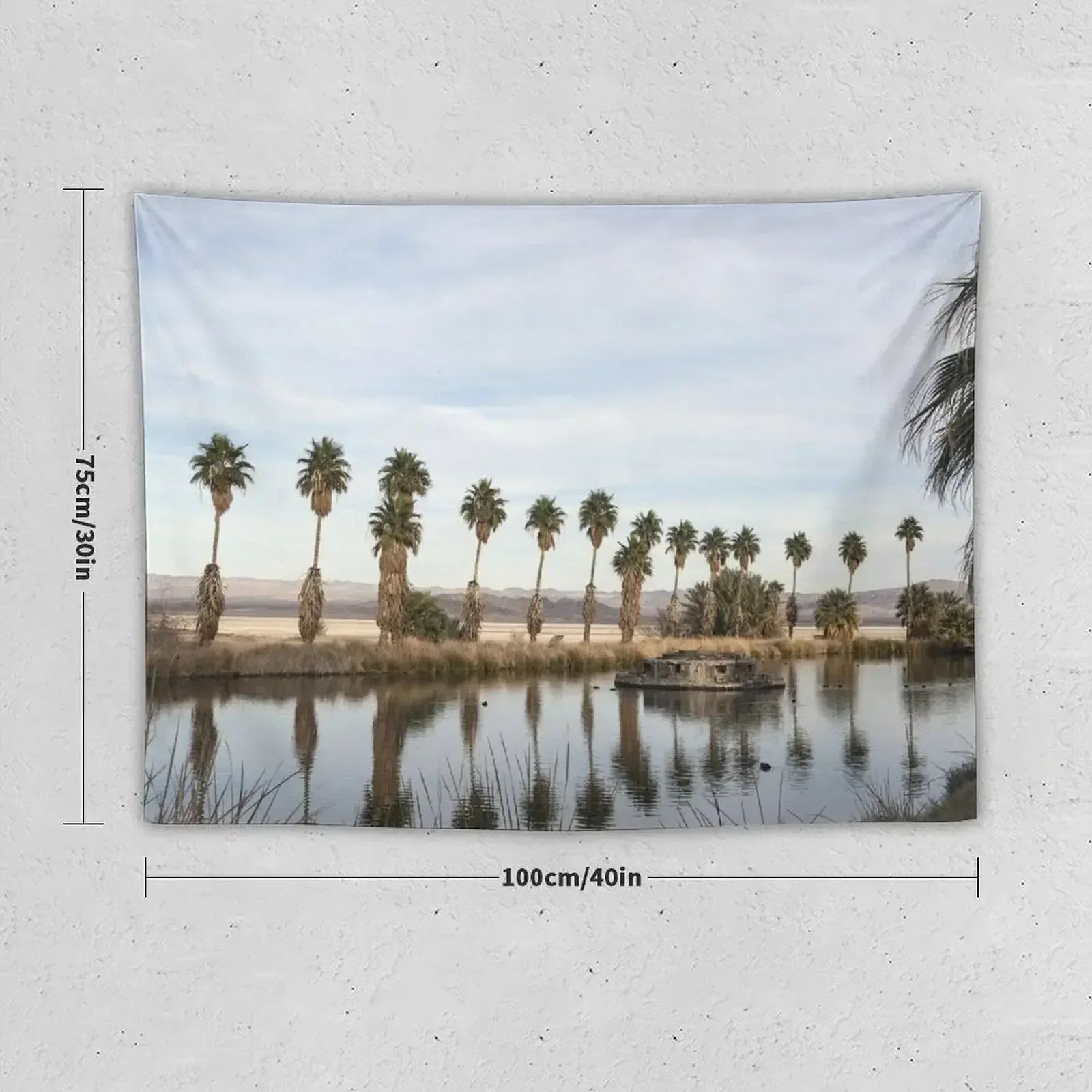 California Lake Lined Palm Tree Photograph Tapestry Mushroom Wall Carpet Tapestry