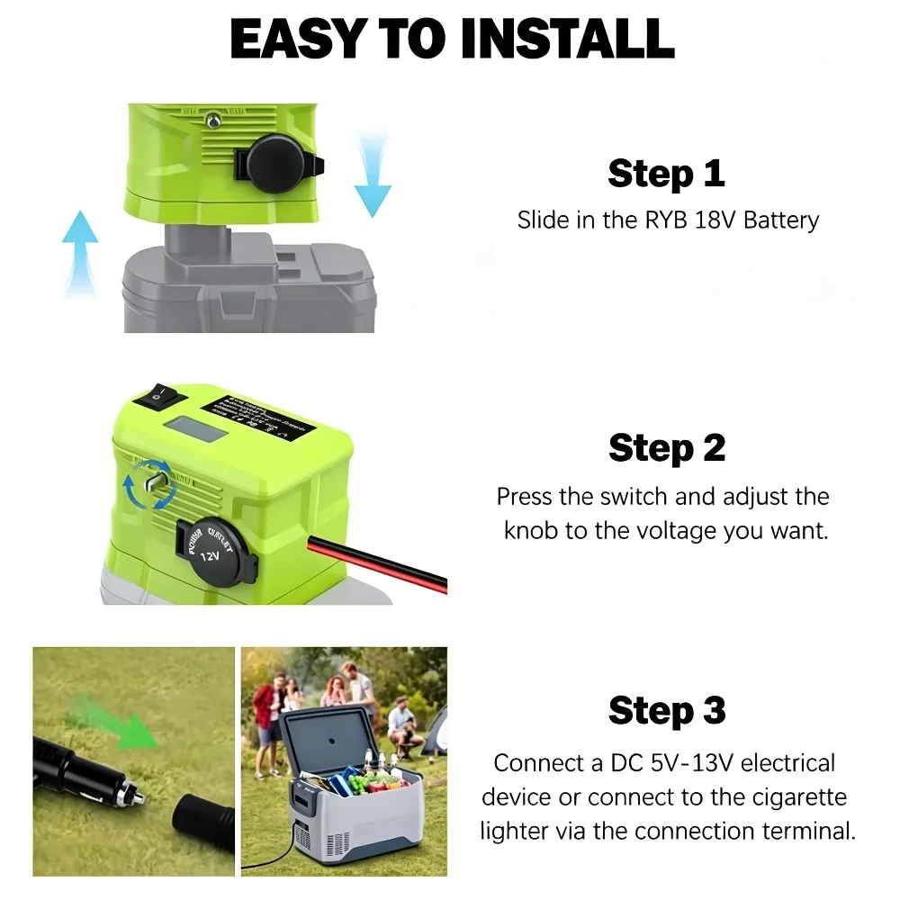 DC 18V to 12V Step Down Converter For Ryobi 18V Battery Adapter Voltage Reducer Transformer Cigarette Lighter RYB18APS