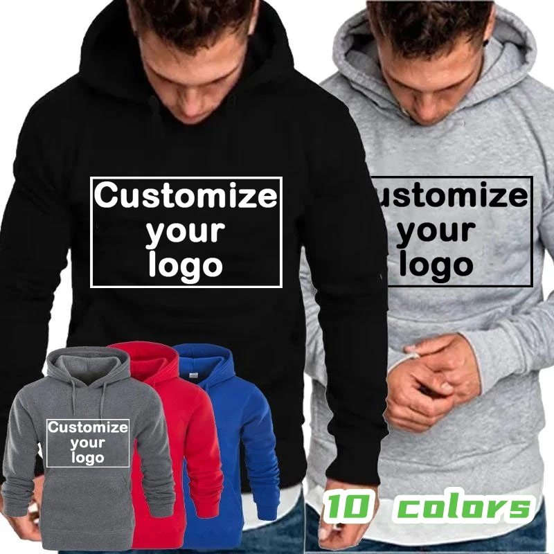 

DIY Customize Your Logo Men's Hoodie Fashion Casual Long Sleeve Solid Color Sweatshirt Warm and Comfortable Hoodie