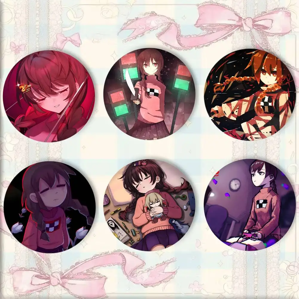 Classic Game Anime Madotsuki Yume N-Nikki Badge Tinplate Round Laser Brooch Clothes Backpack Accessories Lapel