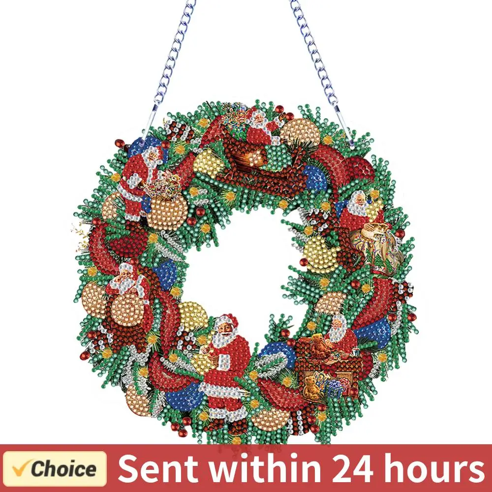 

5D DIY Diamond Painting Wreath Ornament Christmas Full Drill Garland Diamond Wall Decor Wreath for Home Window Door Decor Gift