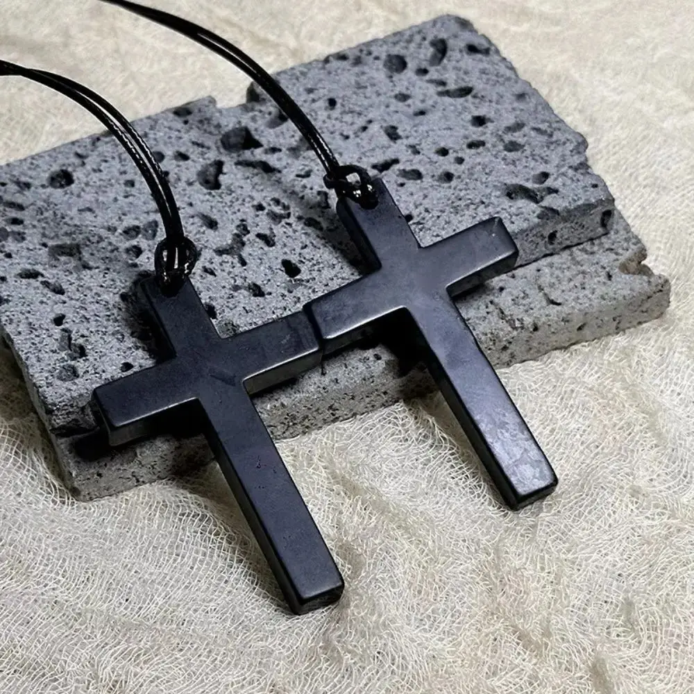 

Natural Russia Shungite Cross Pendant Necklace Jewelry Christian Baptism Cross Pendant for Men Woman for Keep Healthy