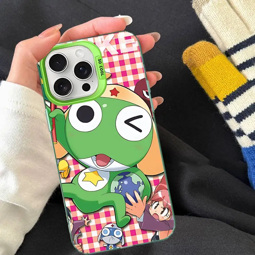Casing Ponsel Keroro Frog Keren Untuk IPhone 17 16 15 14 13 12 11 Pro Max Plus Warna Perak