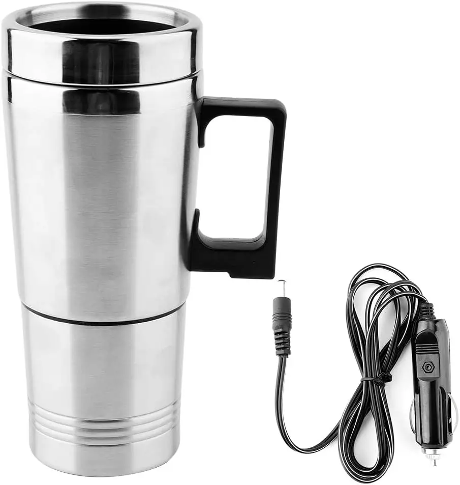 Car Hot Water Kettle, 350ML + 150ML Stainless Steel Car  Kettle Coffee Tea  Water Heating Cup 12V