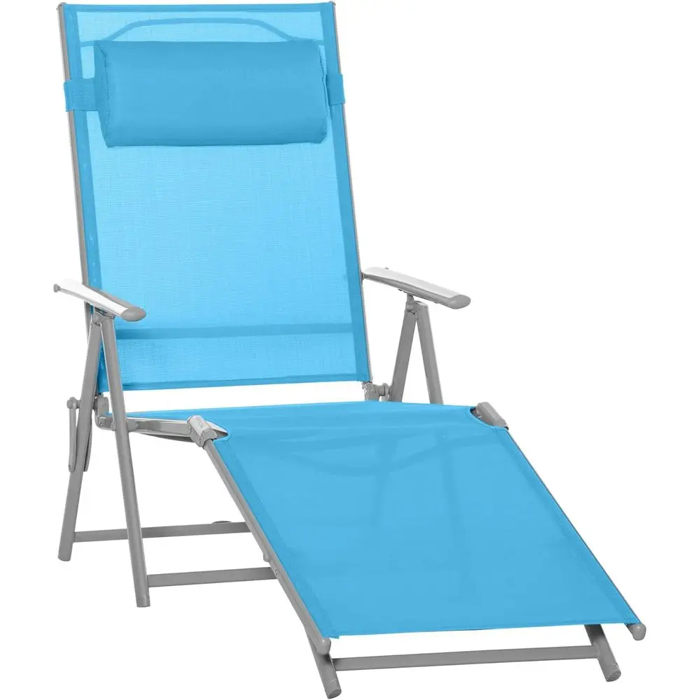 

7-позиционное кресло-шезлонг с нулевой гравитацией и подушкой, портативное раскладное кресло для улицы, для пляжа или бассейна, светло-голубое