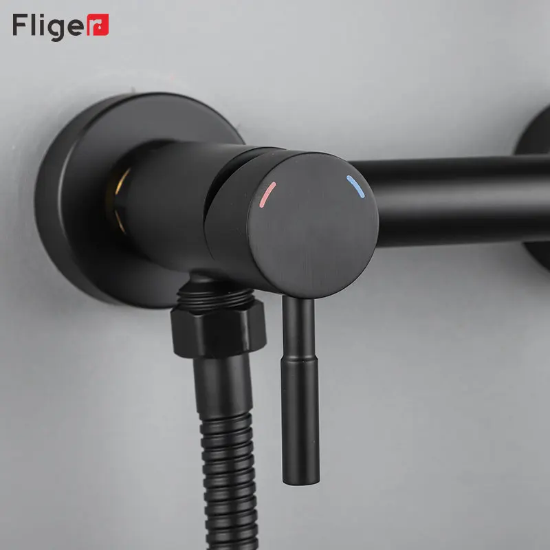 Fliger Black Bidet Faucet Stainless Steel Toilet Faucet Handheld Toilet bidet Sprayer Cold Hot Water Mixer Bathroom Shower Head