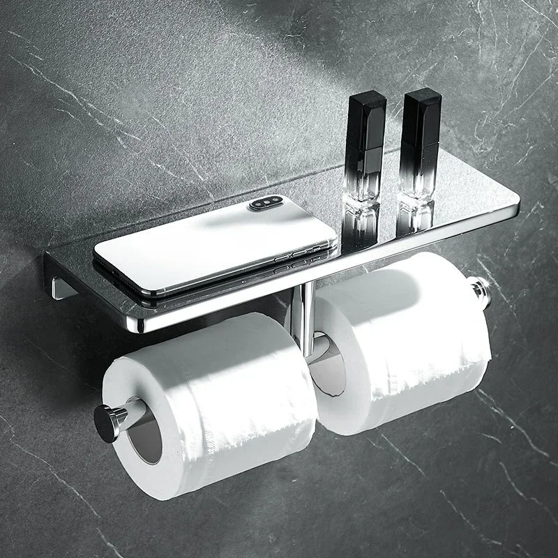 Wall Mounted Toilet Paper Holder with Phone Storage Shelf, Premium Bathroom Tissue Holder for Home Hotel Commercial Bathroom Use