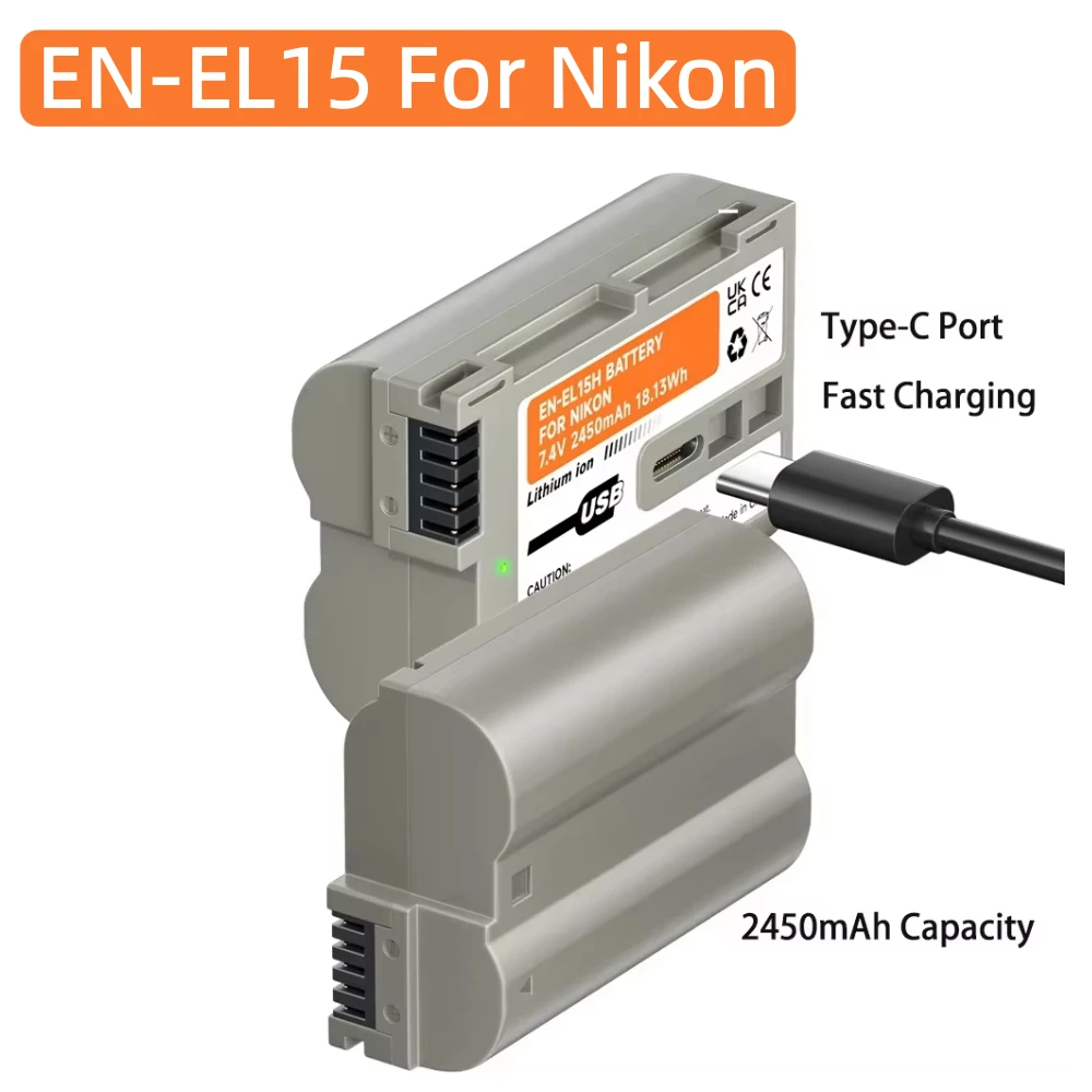 2450mAh En El15 EN-EL15C for Nikon Battery USB En-El15 Type C  EN-EL15A  EN-EL15B Camera Battery  for D750 D810 D7500 D500 D600