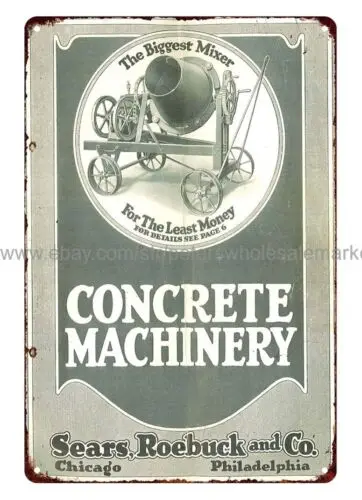 etched plaque 1925 Concrete machinery construction man cave metal tin sign