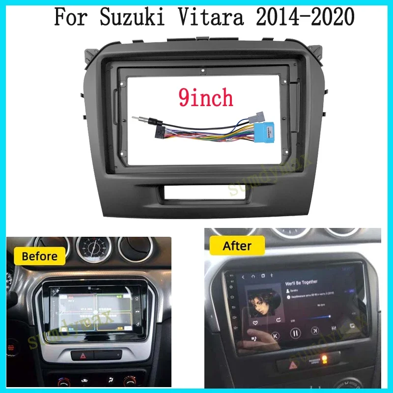 2din 9 inch big screen Android Radio Audio Dash Fitting Panel Kit for SUZUKI Vitara 2014-2017 car panel with cable