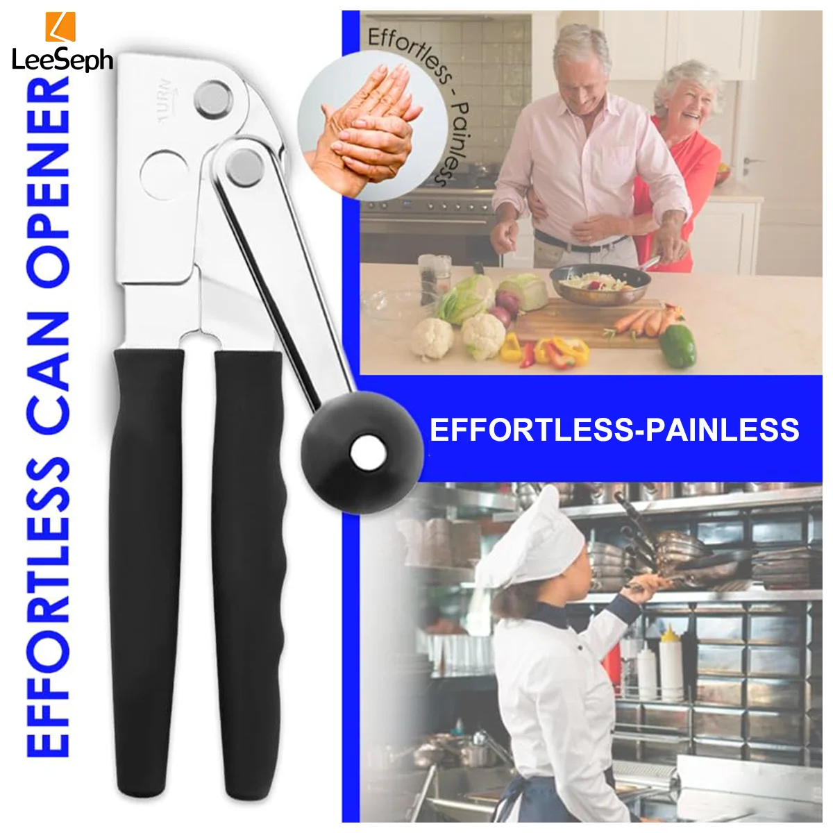 Leeseph Commercial Can Opener, Hand Crank Can Opener Manual Heavy Duty with Comfortable Extra long Handles, Easy for Big Cans