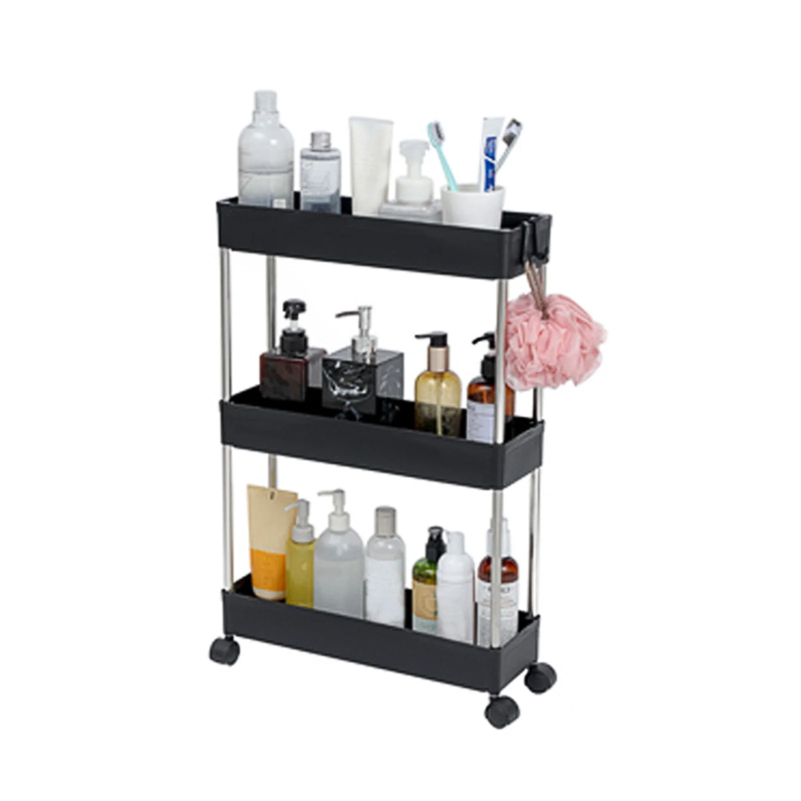 Slim Storage Cart 3 Tier Utility Cart With Wheels Mobile Organizer On Wheels Clutter Storage For Bathroom Kitchen Space Saving