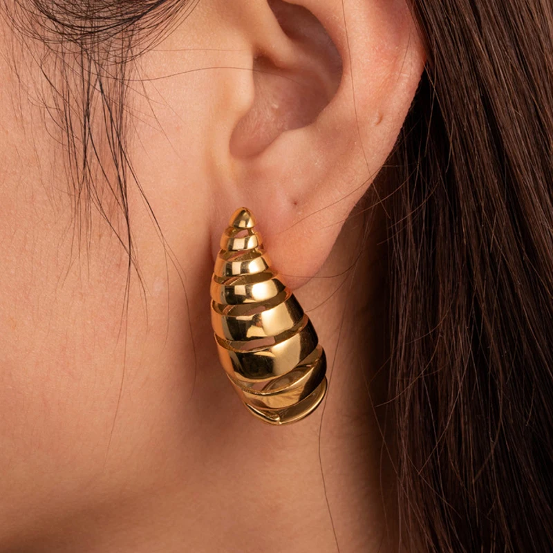 Exaggerated Smooth Stainless Steel Hollow Waterdrop Stud Earrings for Women Fashion Glossy Thick Waterdrop Earring Jewelry Gifts