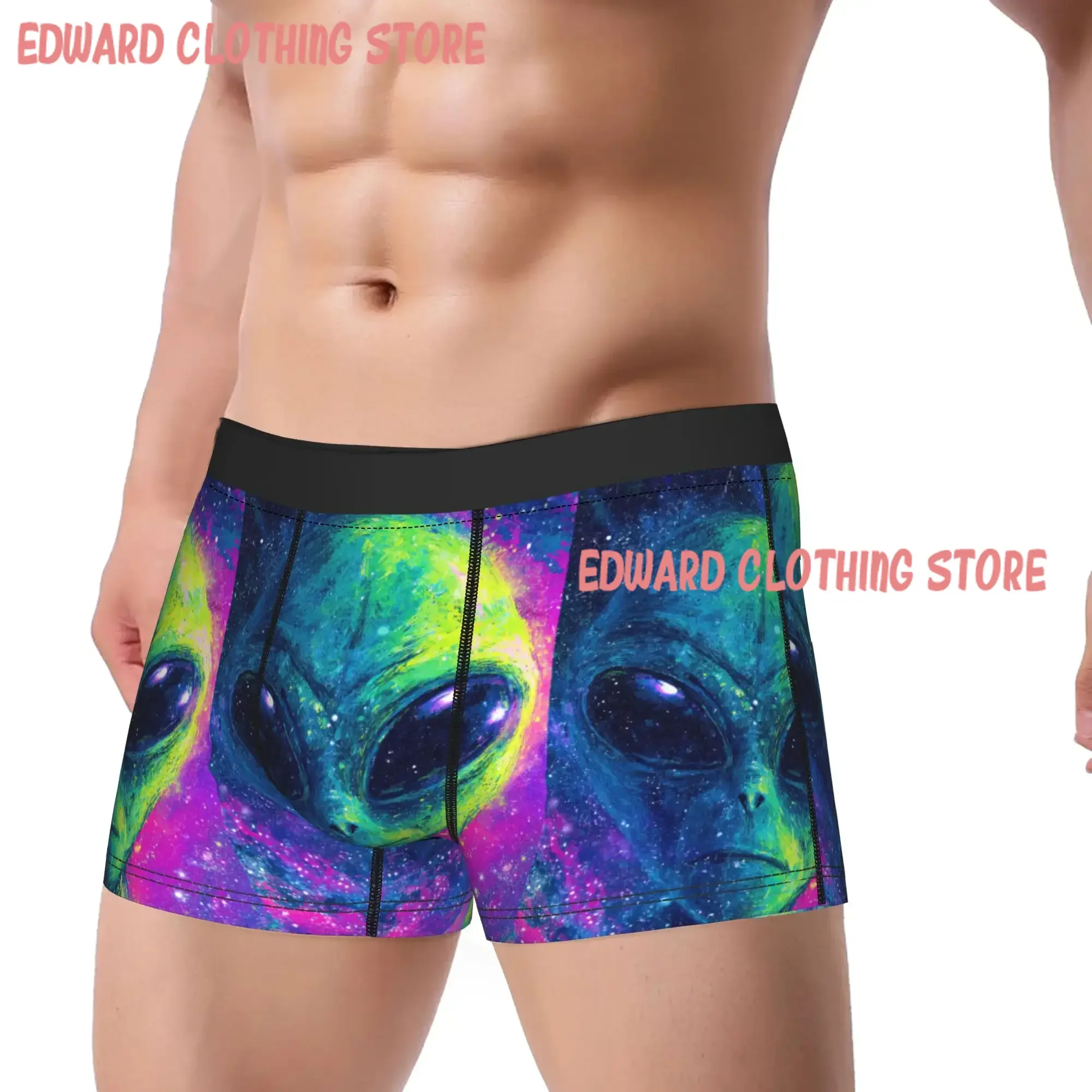 Cosmic Alien Pattern Underwear  Soft Trend Underpants Printed Boxer Brief For Men Pouch Plus Size Trunk