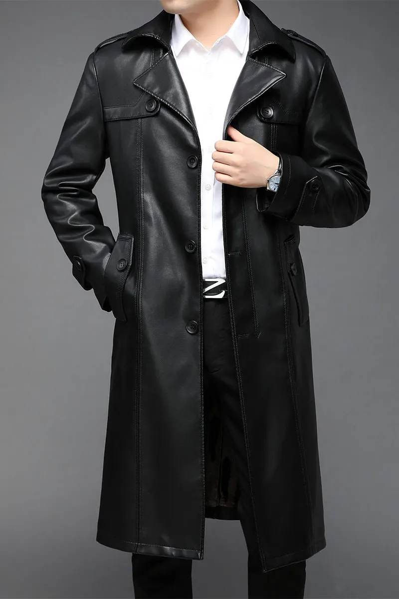 2024 winter high quality trench coat men,men\'s Slim Fit Faux leather jackets,mens thicken warm coat size S-5XL