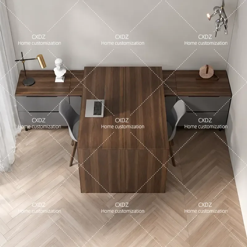 Nordic Double Desk T Shaped Corner Writing Table L Shaped Retractable Office Computer Desk with Storage