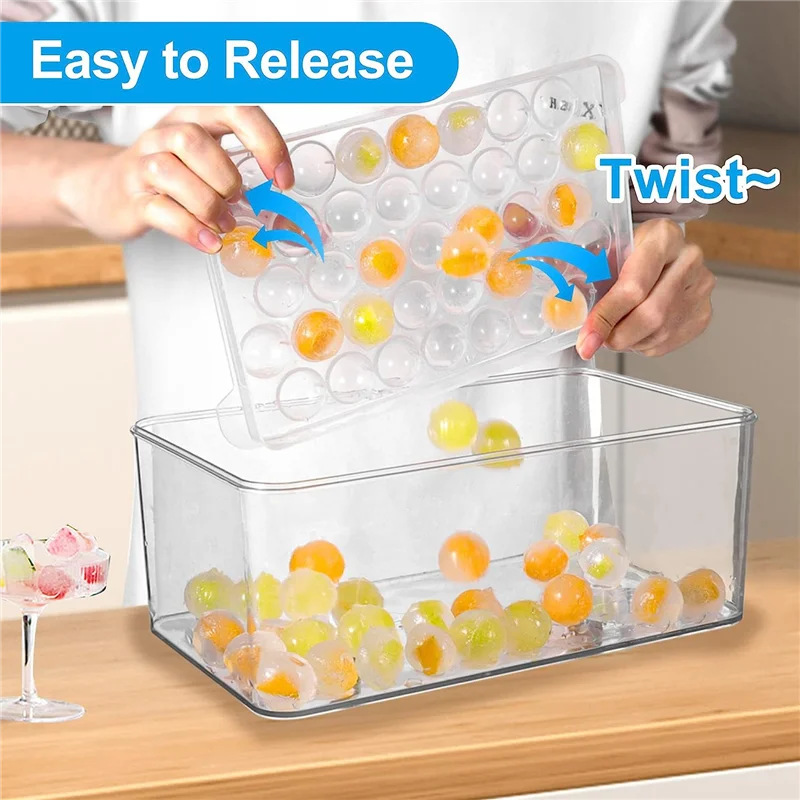 Ice Cube Tray Fit For Freezer, Easy-Release Ice Ball Maker Mold With Removable Green
