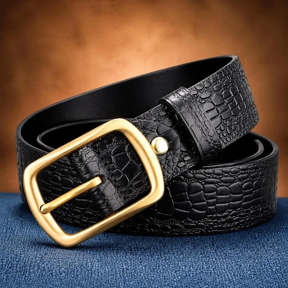 Embossed Texture Faux Leather Belt Durable Stitching Alloy Pin Buckle Pin Buckle Belt Casual Adjustable Crocodile Grain Belt
