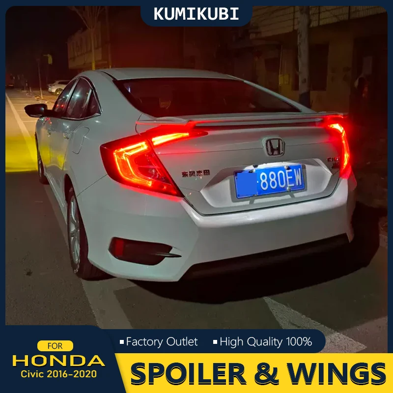 

For Honda 10th Civic Spoiler 2016 2017 2018 2019 2020 Sedan High Quality ABS Plastic Rear Trunk Lip Spoiler Wing Car Styling
