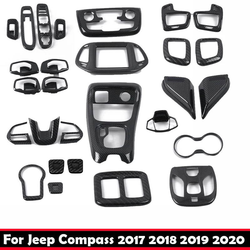 For Jeep Compass 2017 2018 2019 2020 Carbon Fiber Interior Accessories Window Lift Switch Button Cover Trims Door Armrest Panel